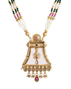 VOJ Gold-Polished Moon Stone Studded long Necklace With Earrings Set