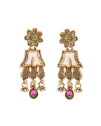 VOJ Gold-Polished Moon Stone Studded long Necklace With Earrings Set
