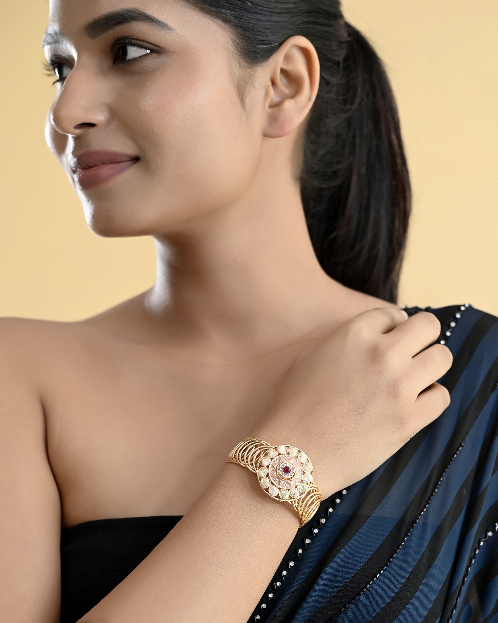 VOJ Kundan Studded Circular Women's Bracelet - Distacart