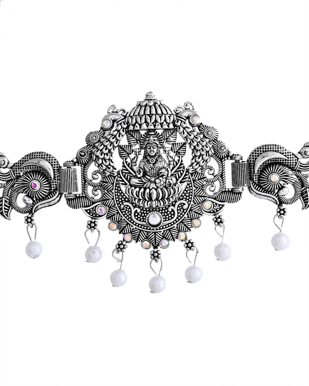 VOJ Silver Plated Oxidized Temple Jewellery Set