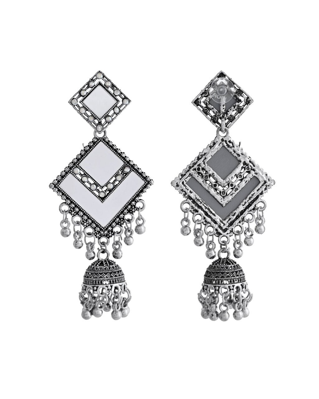 VOJ Silver Plated Mirror Studded Square Shaped Earrings - Distacart