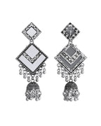 VOJ Silver Plated Mirror Studded Square Shaped Earrings - Distacart