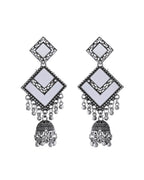 VOJ Silver Plated Mirror Studded Square Shaped Earrings - Distacart