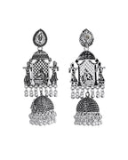 VOJ Silver Plated Oxidized Temple Long Earrings - Distacart