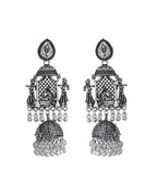 VOJ Silver Plated Oxidized Temple Long Earrings - Distacart