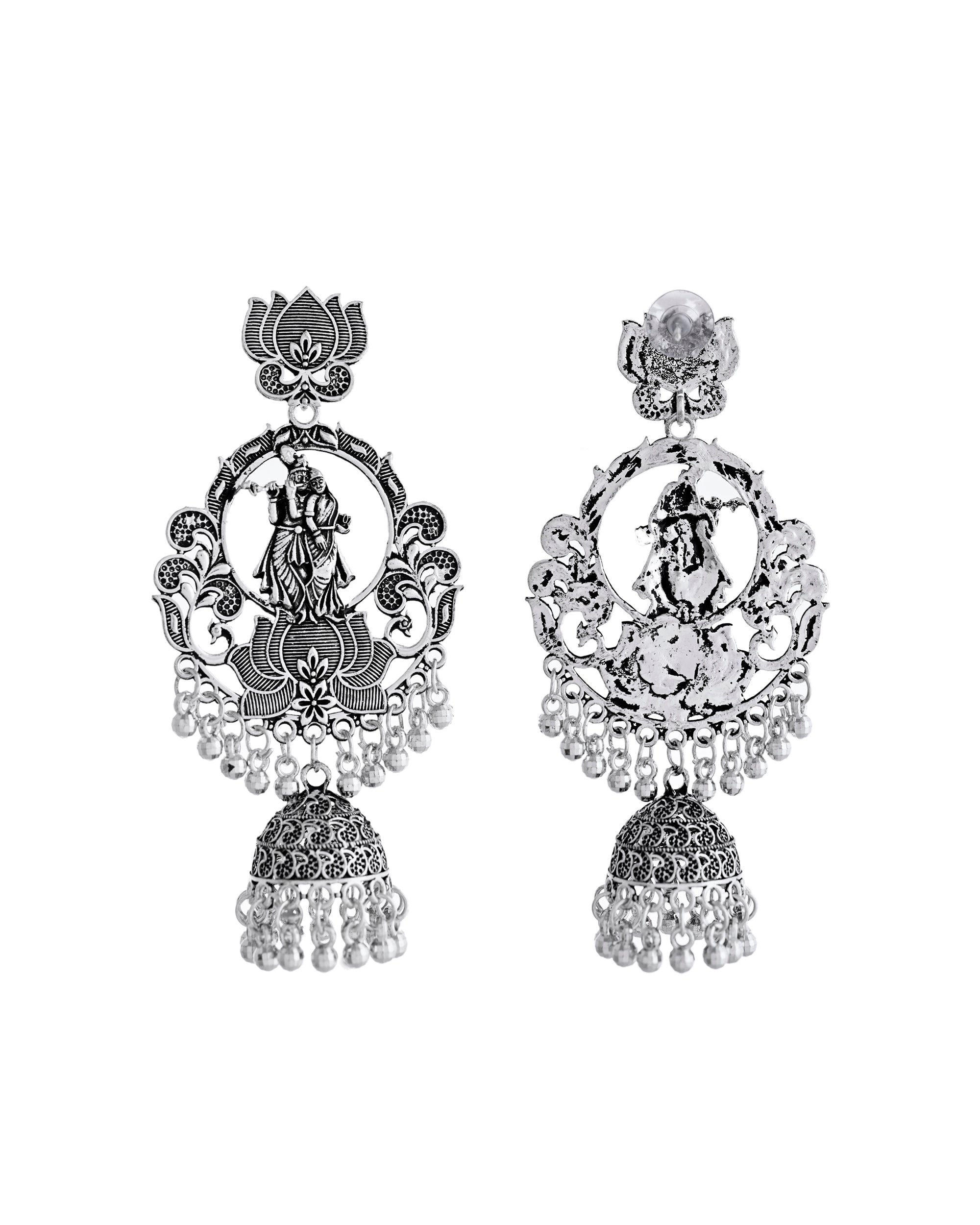 VOJ Silver Plated Radha Krishna Shaped Oxidized Earrings - Distacart