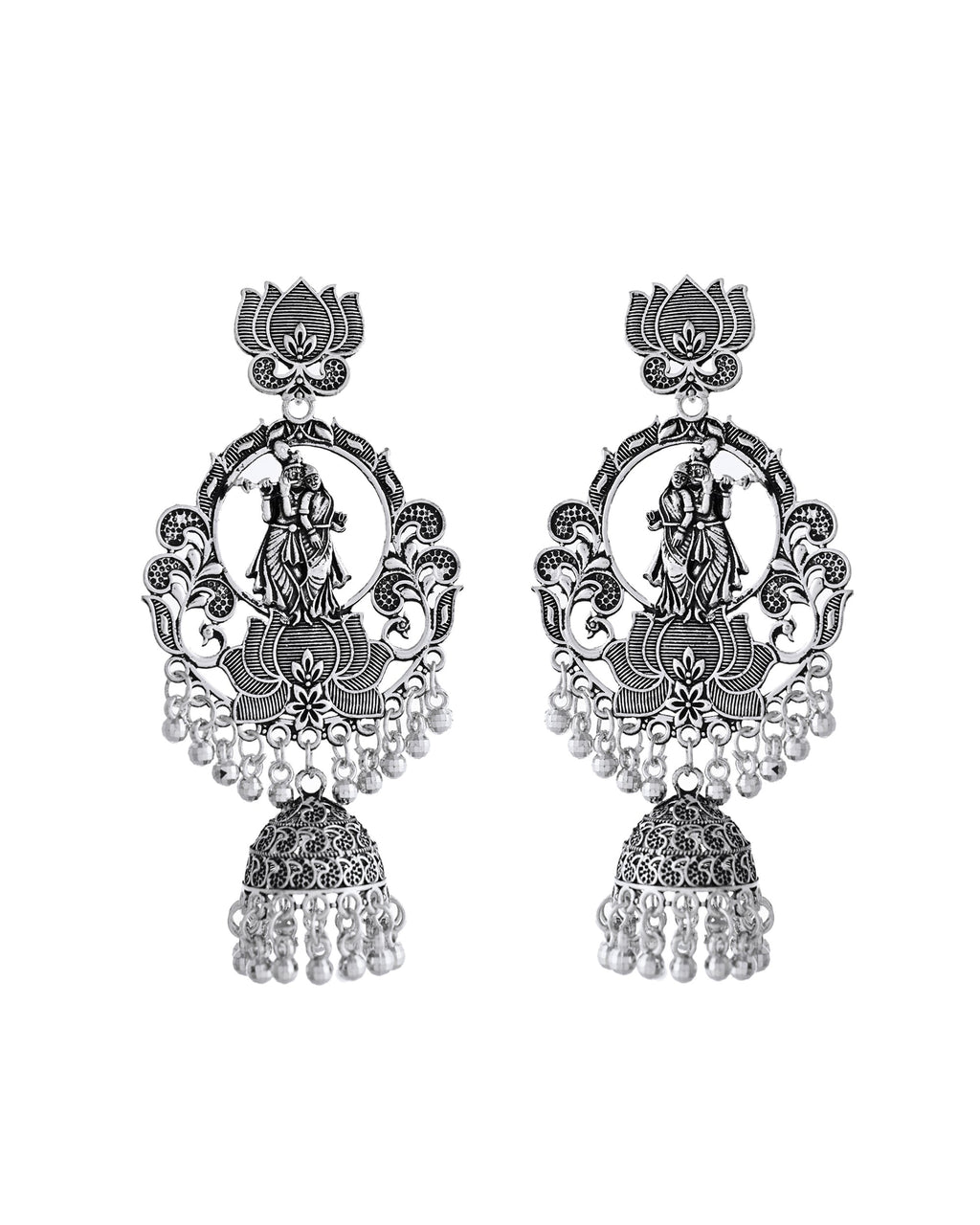 VOJ Silver Plated Radha Krishna Shaped Oxidized Earrings - Distacart