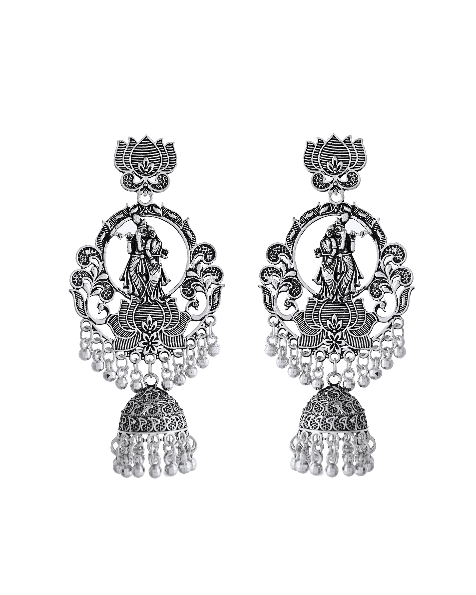 VOJ Silver Plated Radha Krishna Shaped Oxidized Earrings - Distacart