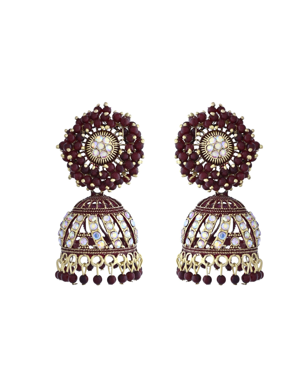 VOJ Marron Beads And Stone Studded Jhumka Earrings - Distacart