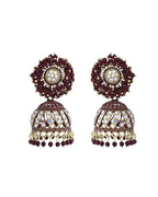 VOJ Marron Beads And Stone Studded Jhumka Earrings - Distacart