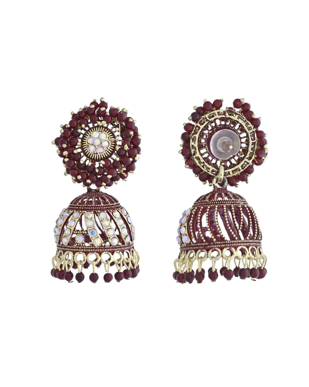 VOJ Marron Beads And Stone Studded Jhumka Earrings - Distacart