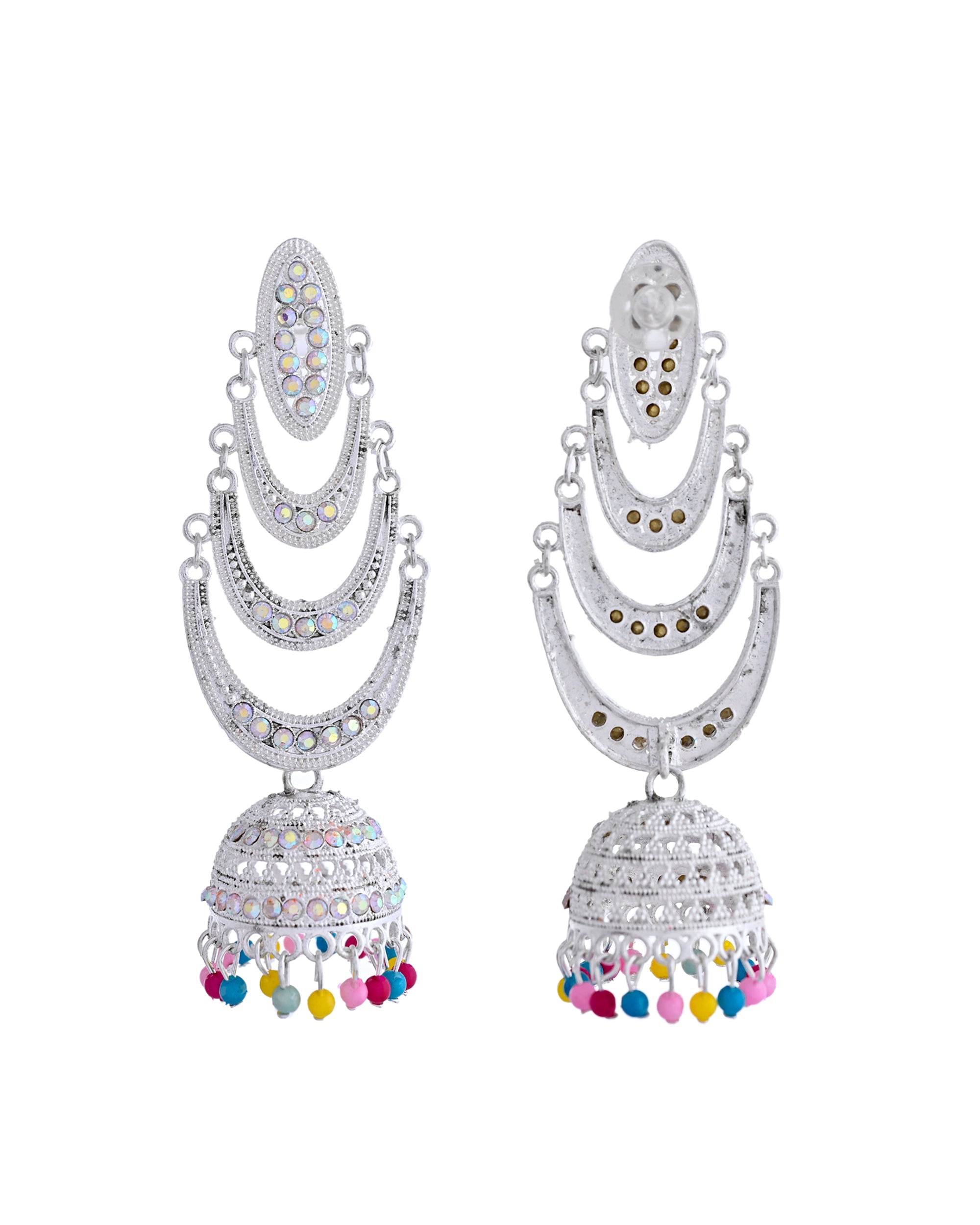 VOJ White Oxidized Mult Layer Chandbali Earrings - Distacart