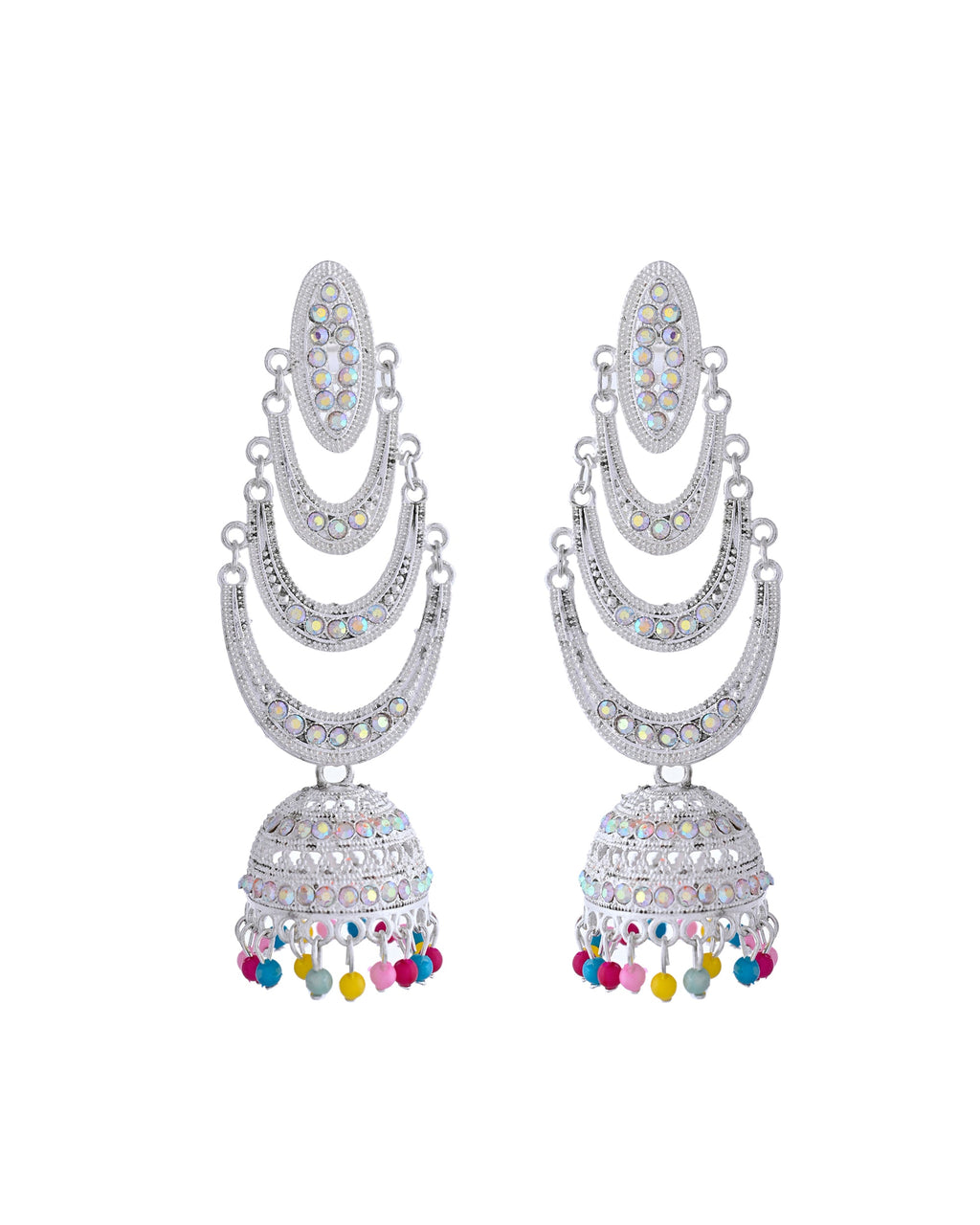 VOJ White Oxidized Mult Layer Chandbali Earrings - Distacart