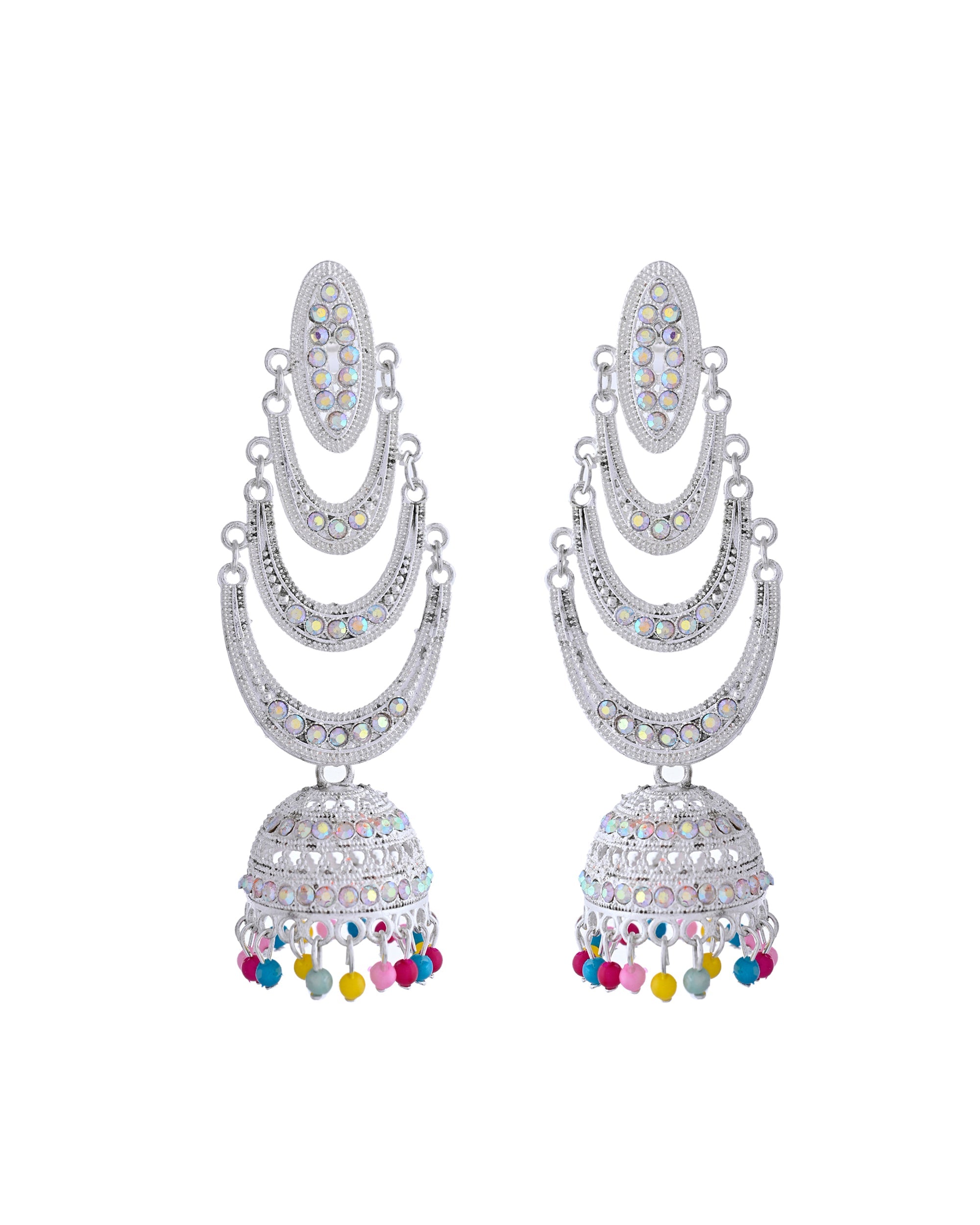 VOJ White Oxidized Mult Layer Chandbali Earrings - Distacart