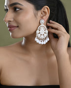 VOJ Elegent White Ethnic Chandbali Earrings With Pearl And Stone Earrings - Distacart