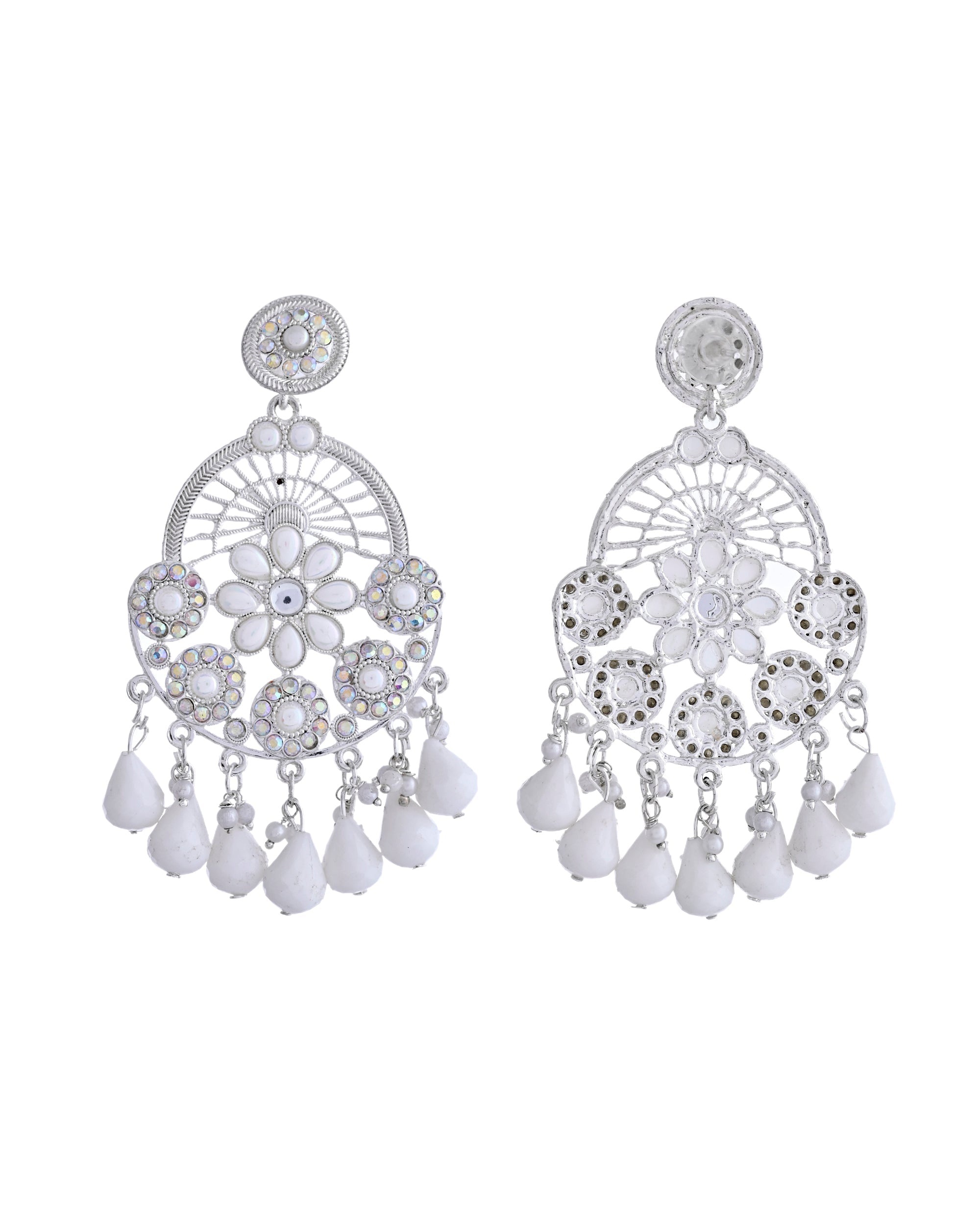 VOJ Elegent White Ethnic Chandbali Earrings With Pearl And Stone Earrings - Distacart