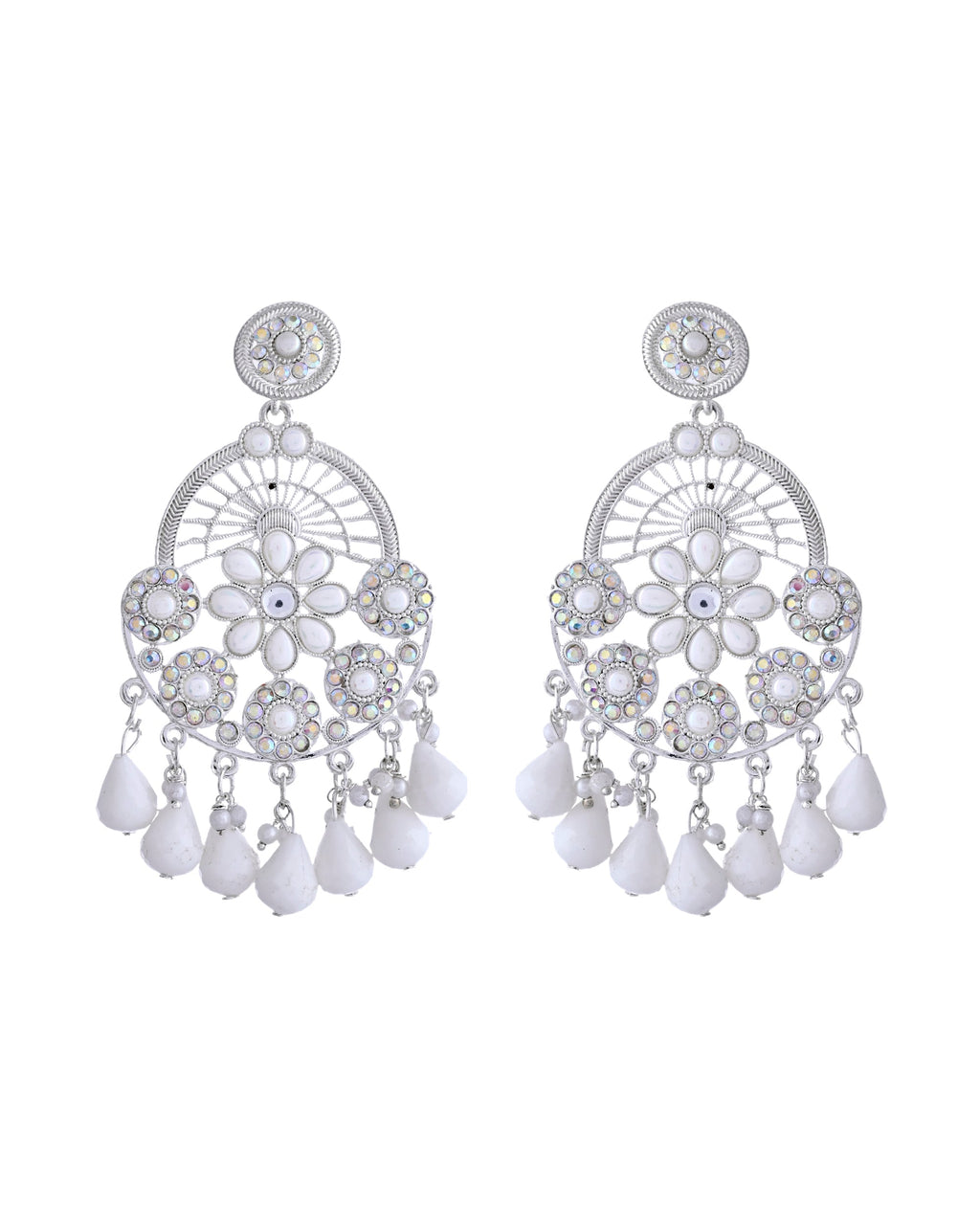 VOJ Elegent White Ethnic Chandbali Earrings With Pearl And Stone Earrings - Distacart