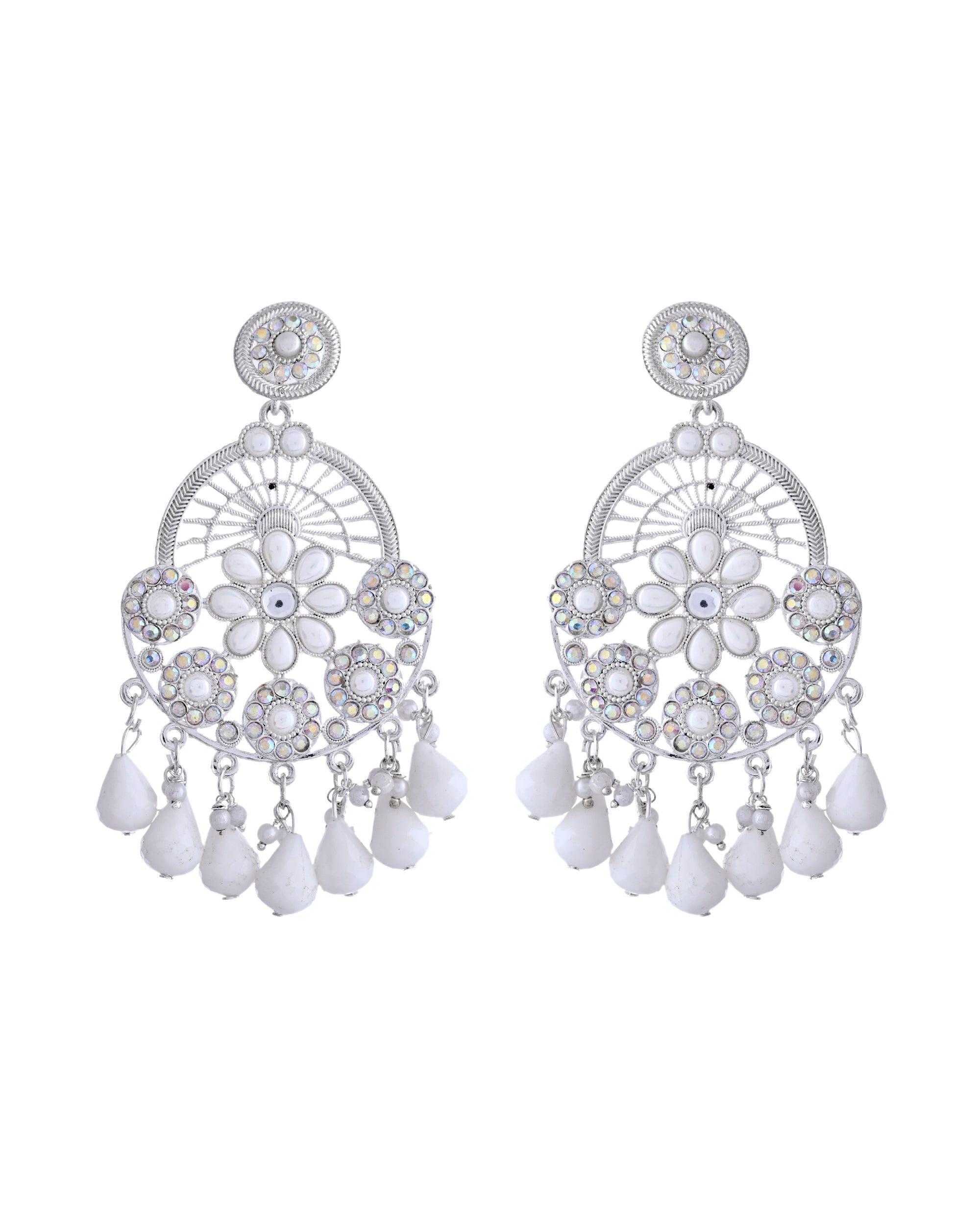VOJ Elegent White Ethnic Chandbali Earrings With Pearl And Stone Earrings - Distacart