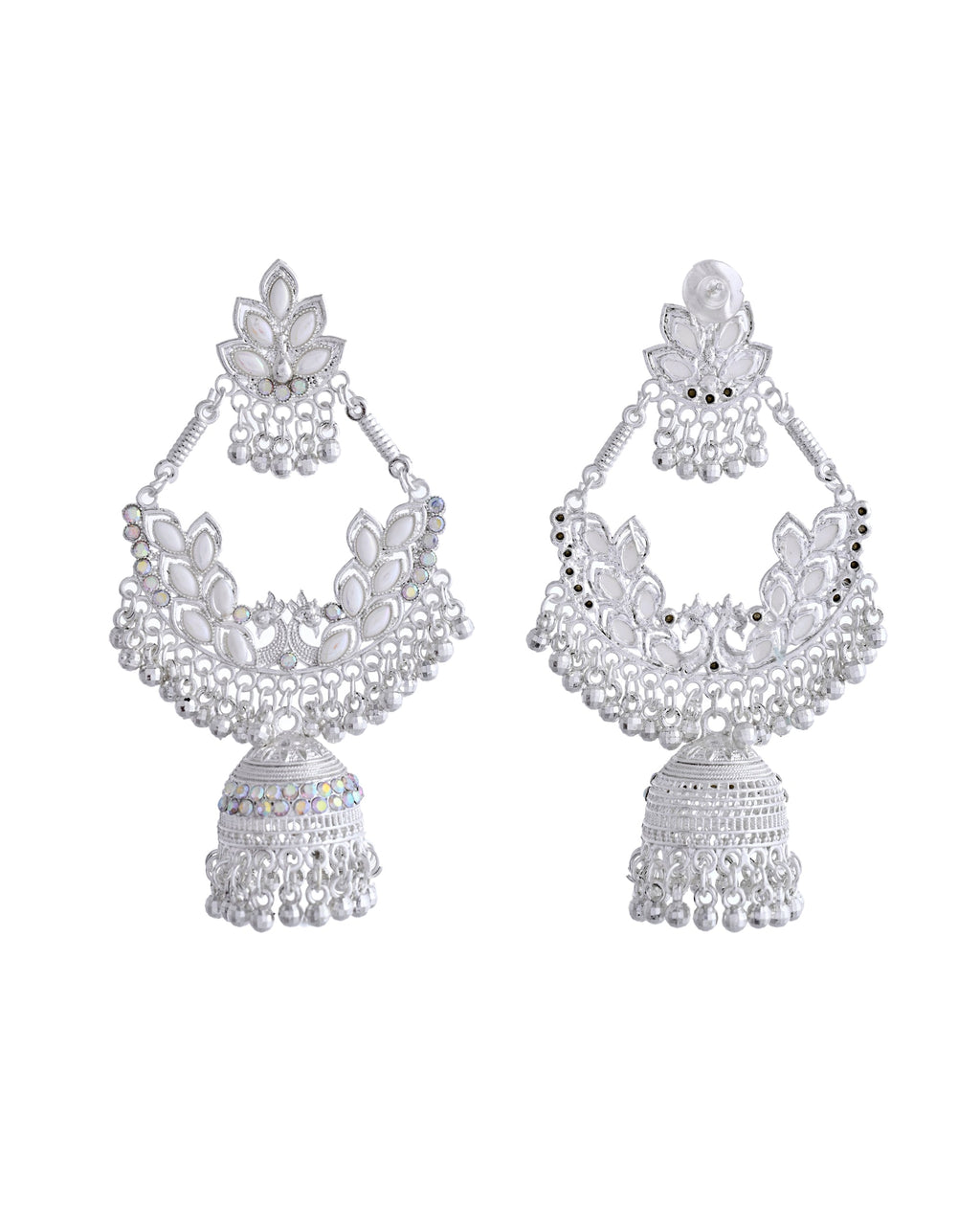 VOJ Stunning White Oxidized Chandbali with Stone And Peral Detailing Earrings - Distacart