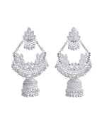 VOJ Stunning White Oxidized Chandbali with Stone And Peral Detailing Earrings - Distacart