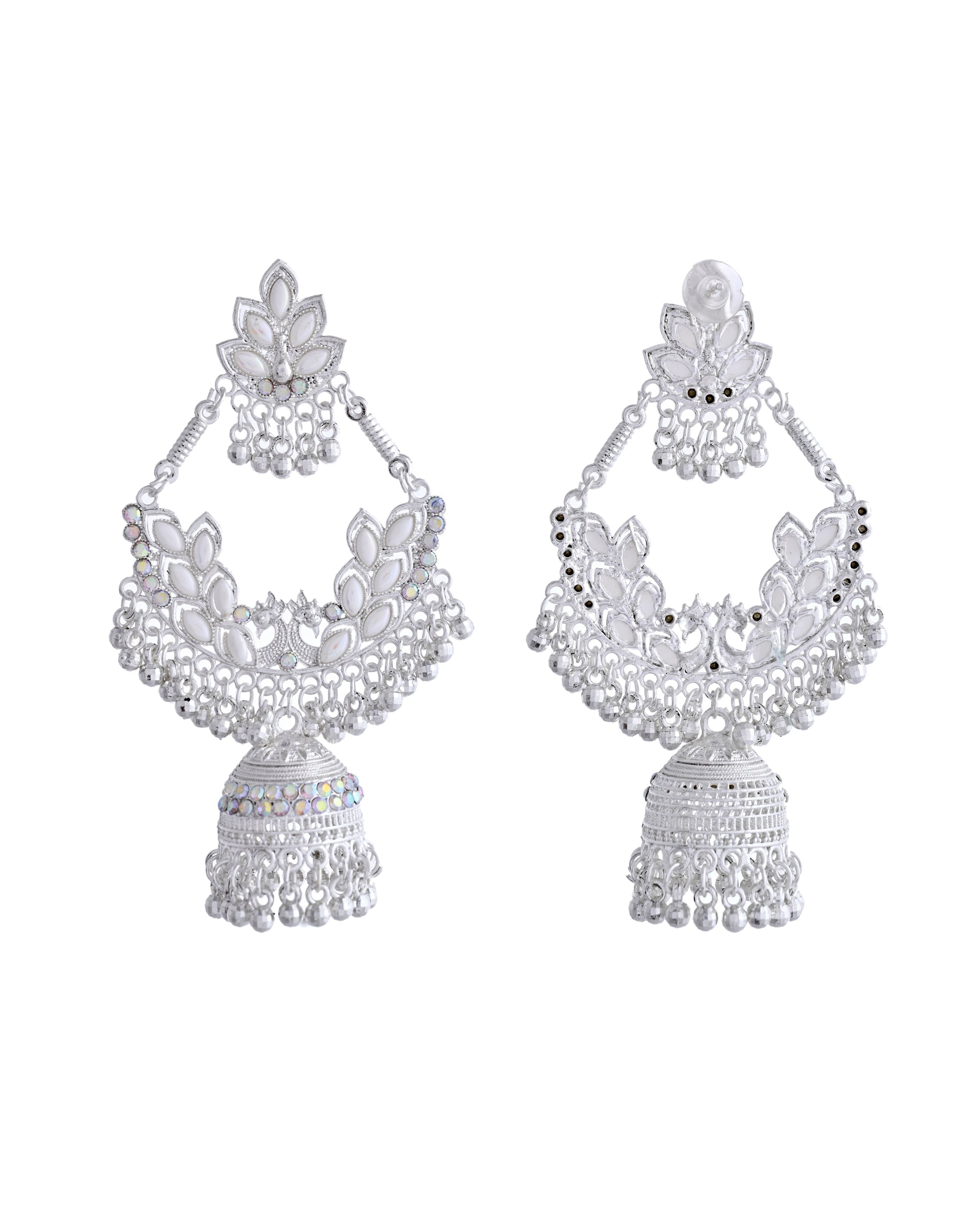 VOJ Stunning White Oxidized Chandbali with Stone And Peral Detailing Earrings - Distacart