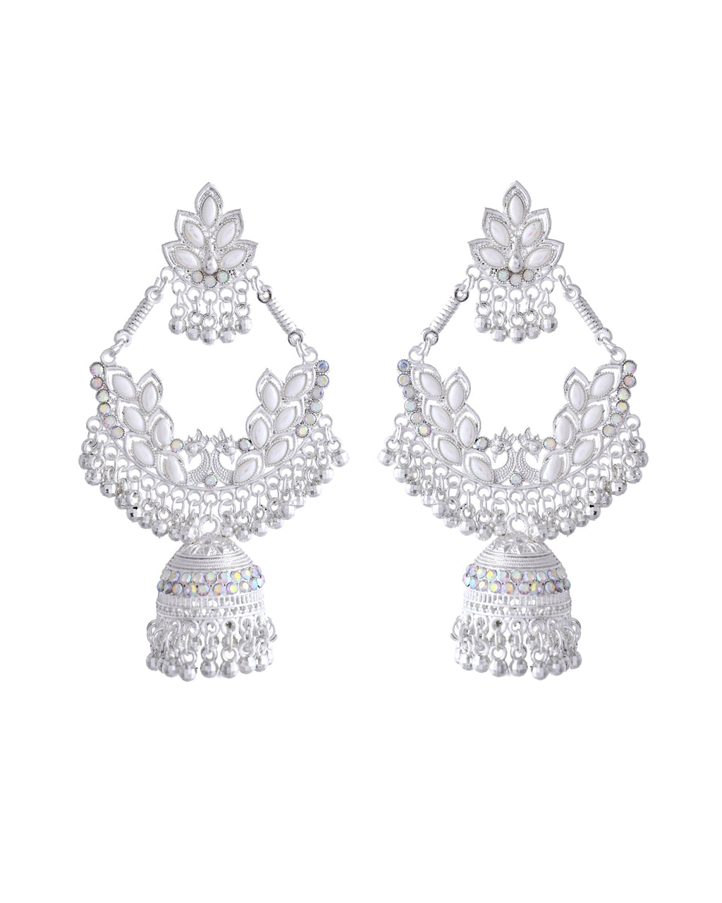 VOJ Stunning White Oxidized Chandbali with Stone And Peral Detailing Earrings - Distacart