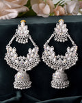 VOJ Stunning White Oxidized Chandbali with Stone And Peral Detailing Earrings - Distacart