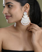 VOJ White Oxidized Multi Layered Stone Studded Earrings - Distacart