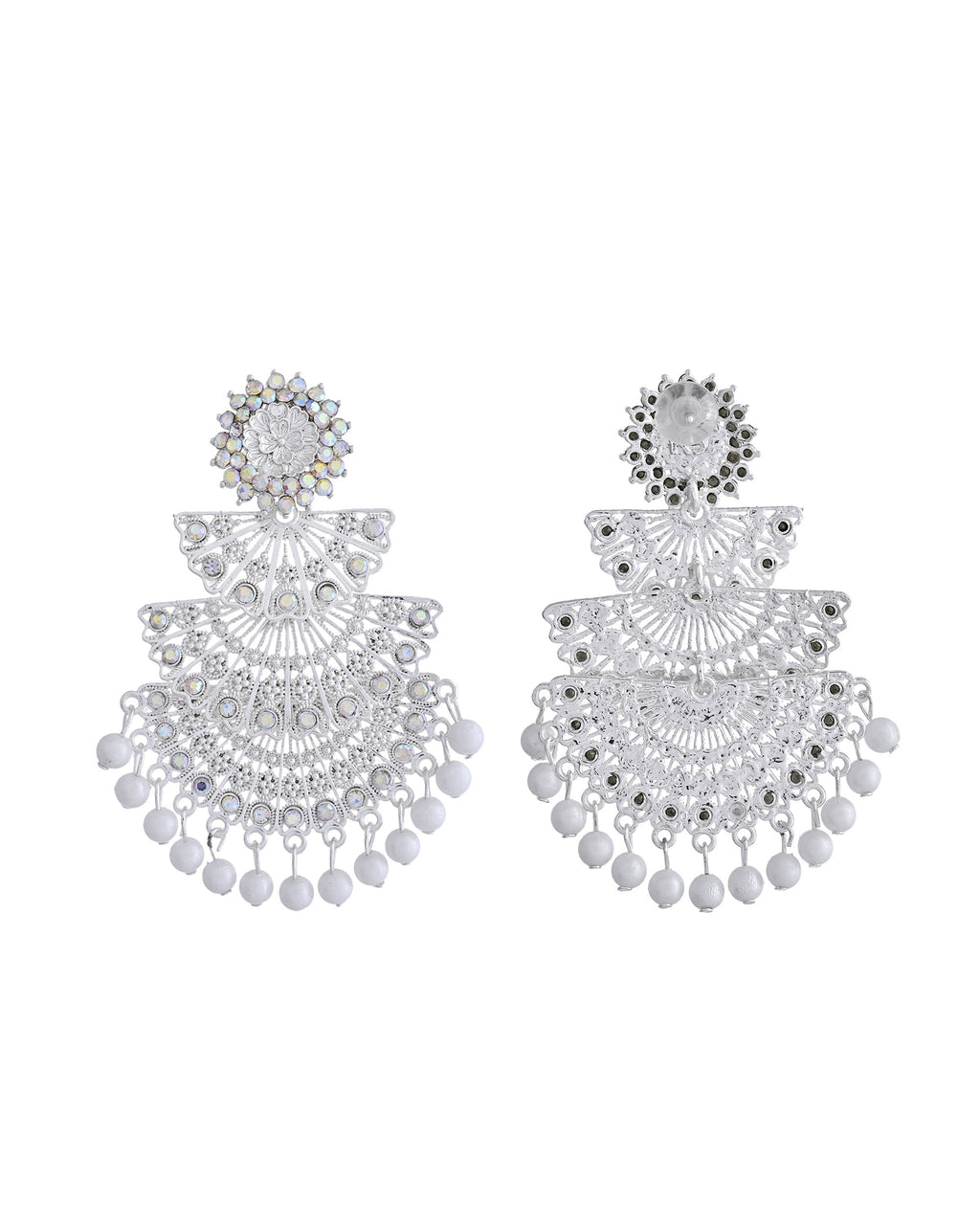 VOJ White Oxidized Multi Layered Stone Studded Earrings - Distacart