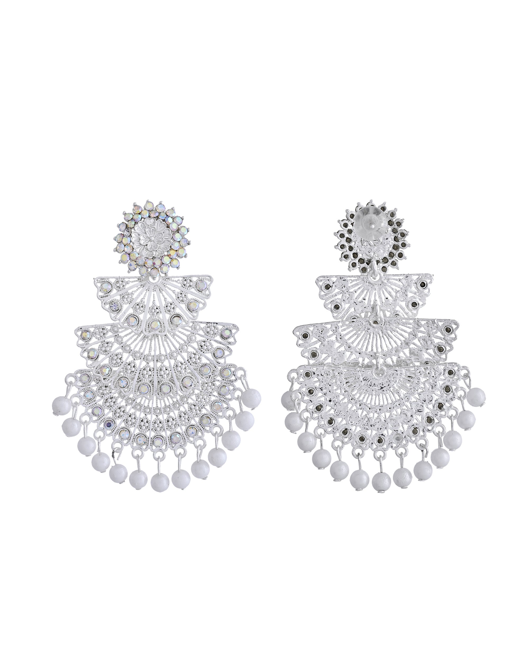 VOJ White Oxidized Multi Layered Stone Studded Earrings - Distacart