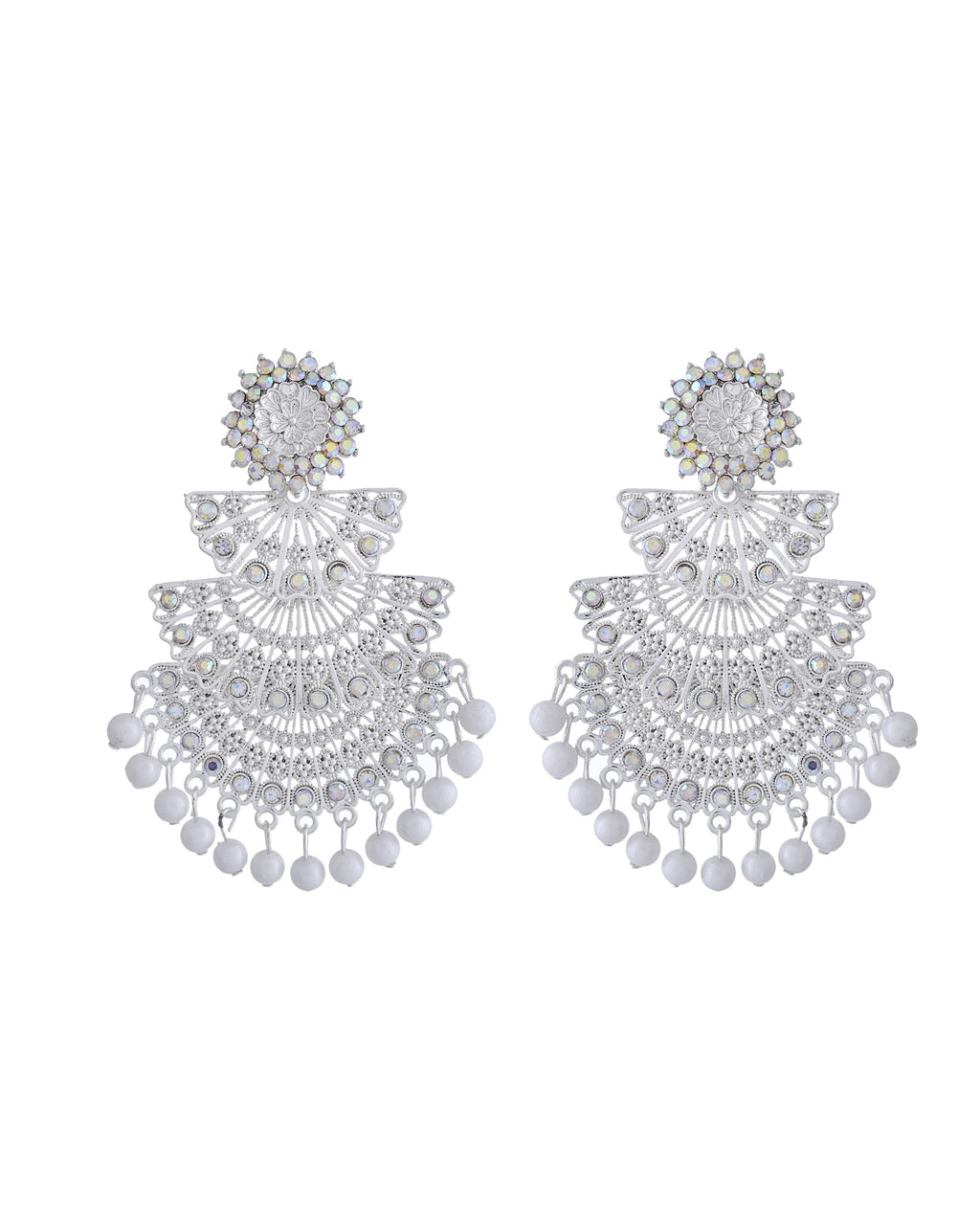 VOJ White Oxidized Multi Layered Stone Studded Earrings - Distacart