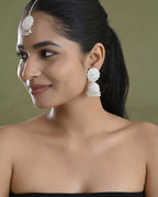 VOJ White Stone Studded Jhumkar Earrings With Maang Tikka - Distacart