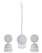VOJ White Stone Studded Jhumkar Earrings With Maang Tikka - Distacart