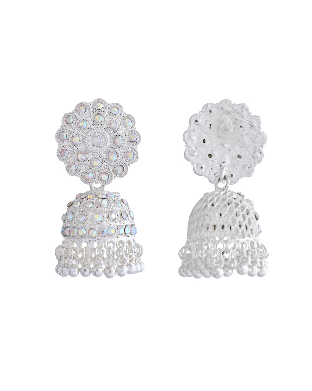 VOJ White Stone Studded Jhumkar Earrings With Maang Tikka - Distacart