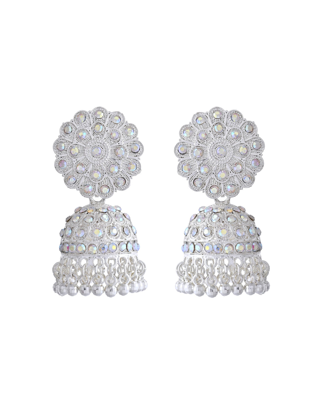 VOJ White Stone Studded Jhumkar Earrings With Maang Tikka - Distacart