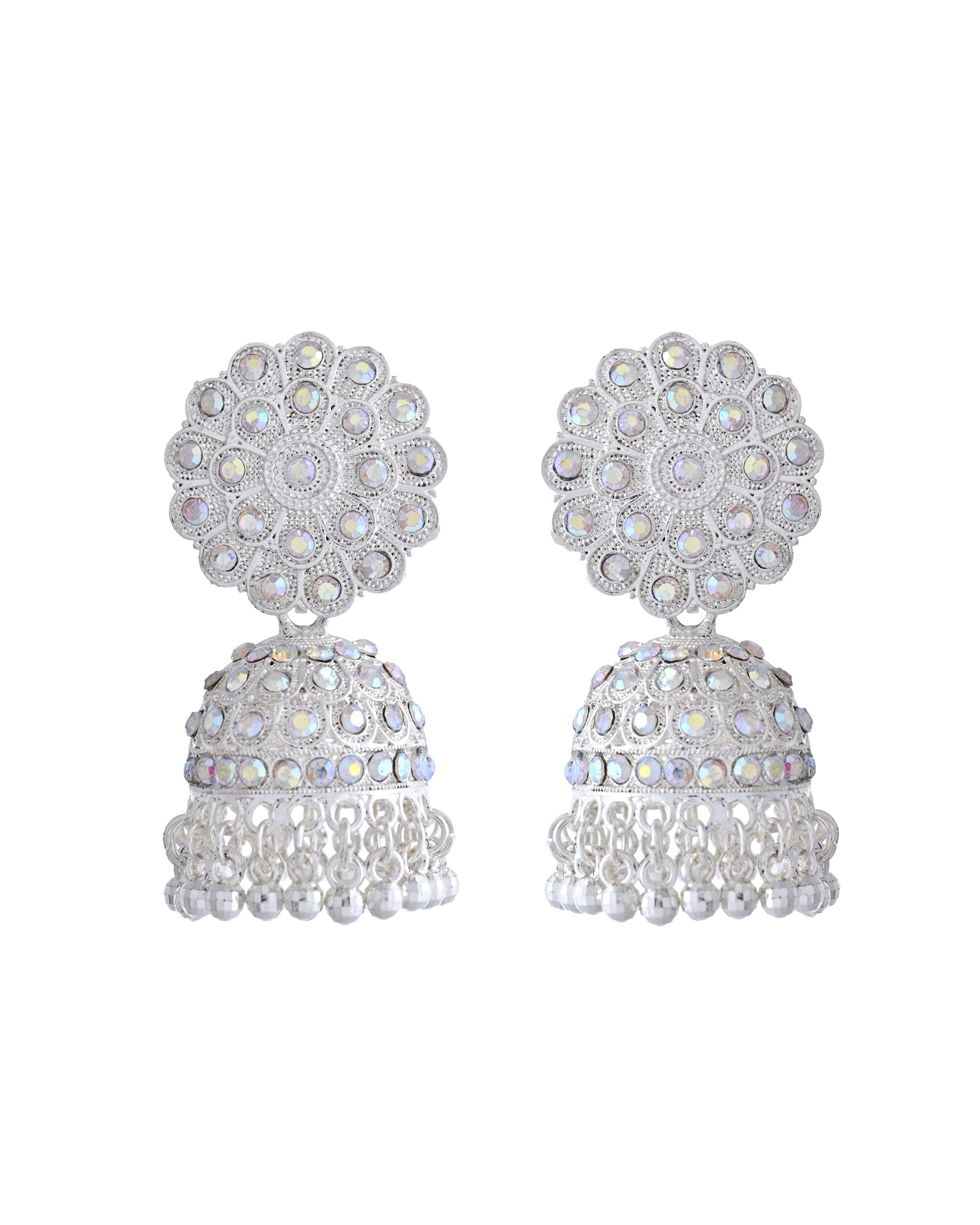 VOJ White Stone Studded Jhumkar Earrings With Maang Tikka - Distacart