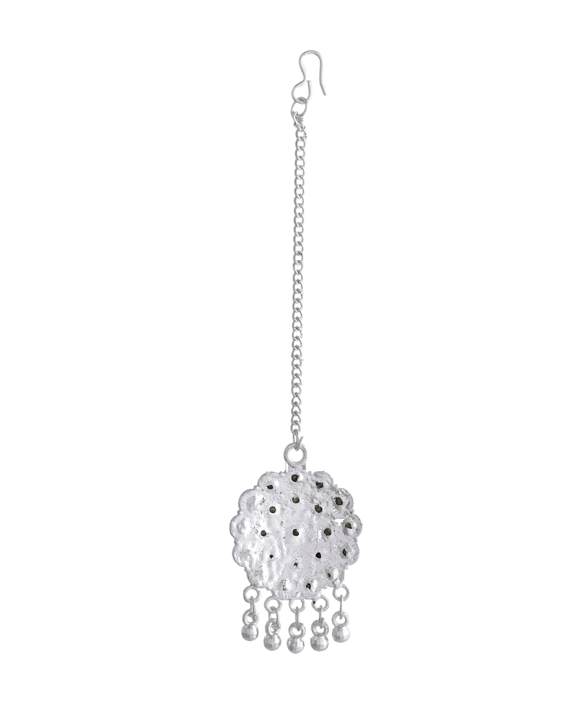 VOJ White Stone Studded Jhumkar Earrings With Maang Tikka - Distacart
