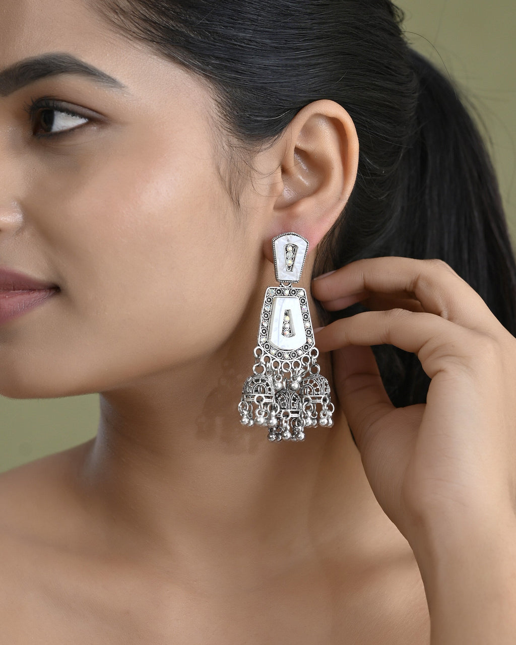 VOJ Silver Plated Moon Stone Studded Elegent Earrings - Distacart