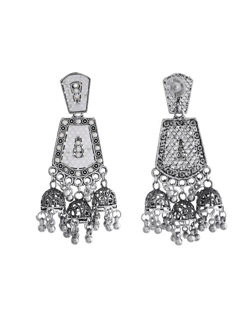 VOJ Silver Plated Moon Stone Studded Elegent Earrings - Distacart