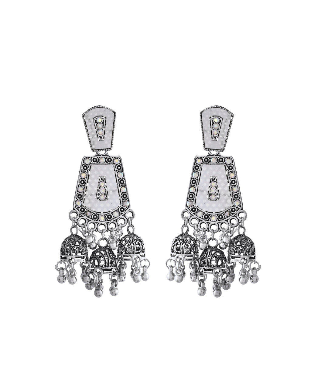 VOJ Silver Plated Moon Stone Studded Elegent Earrings - Distacart