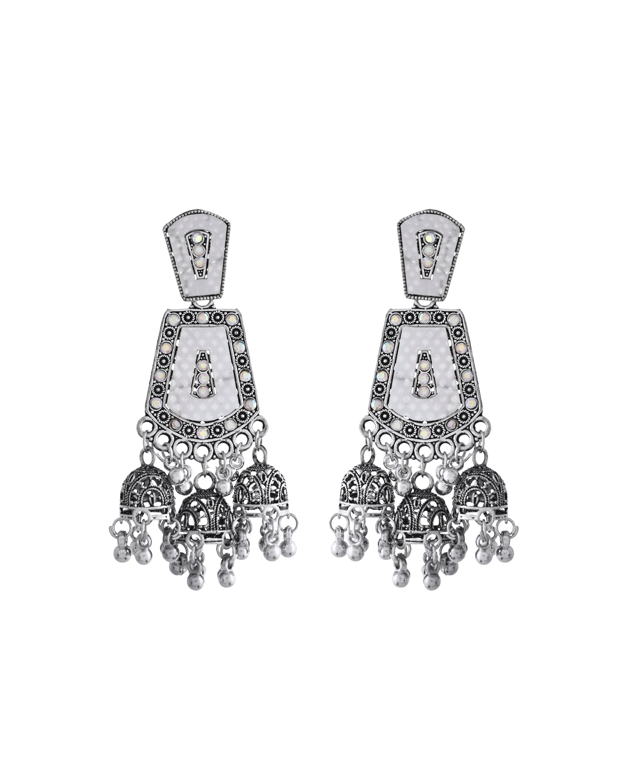 VOJ Silver Plated Moon Stone Studded Elegent Earrings - Distacart