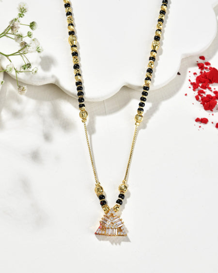VOJ Gold-Polished Stone Studded Triangular Shaped Mangalsutra