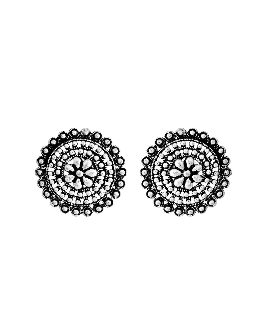 VOJ Silver Plated Oxidized Choker With Earrings Set