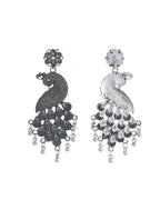 VOJ Silver Plated Oxidized Peacock Shaped Long Earrings - Distacart