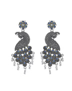 VOJ Silver Plated Oxidized Peacock Shaped Long Earrings - Distacart