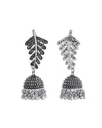 VOJ Silver Plated Oxidized Stone Studded Leaf Shaped Long Earrings - Distacart