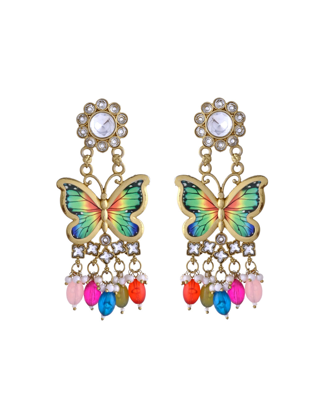 VOJ Gold Toned Multi colour Butterfly Shaped Long Earrings - Distacart