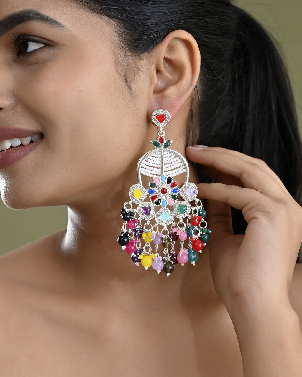 VOJ Multi Colour Beaded Long Chanbali Earrings - Distacart