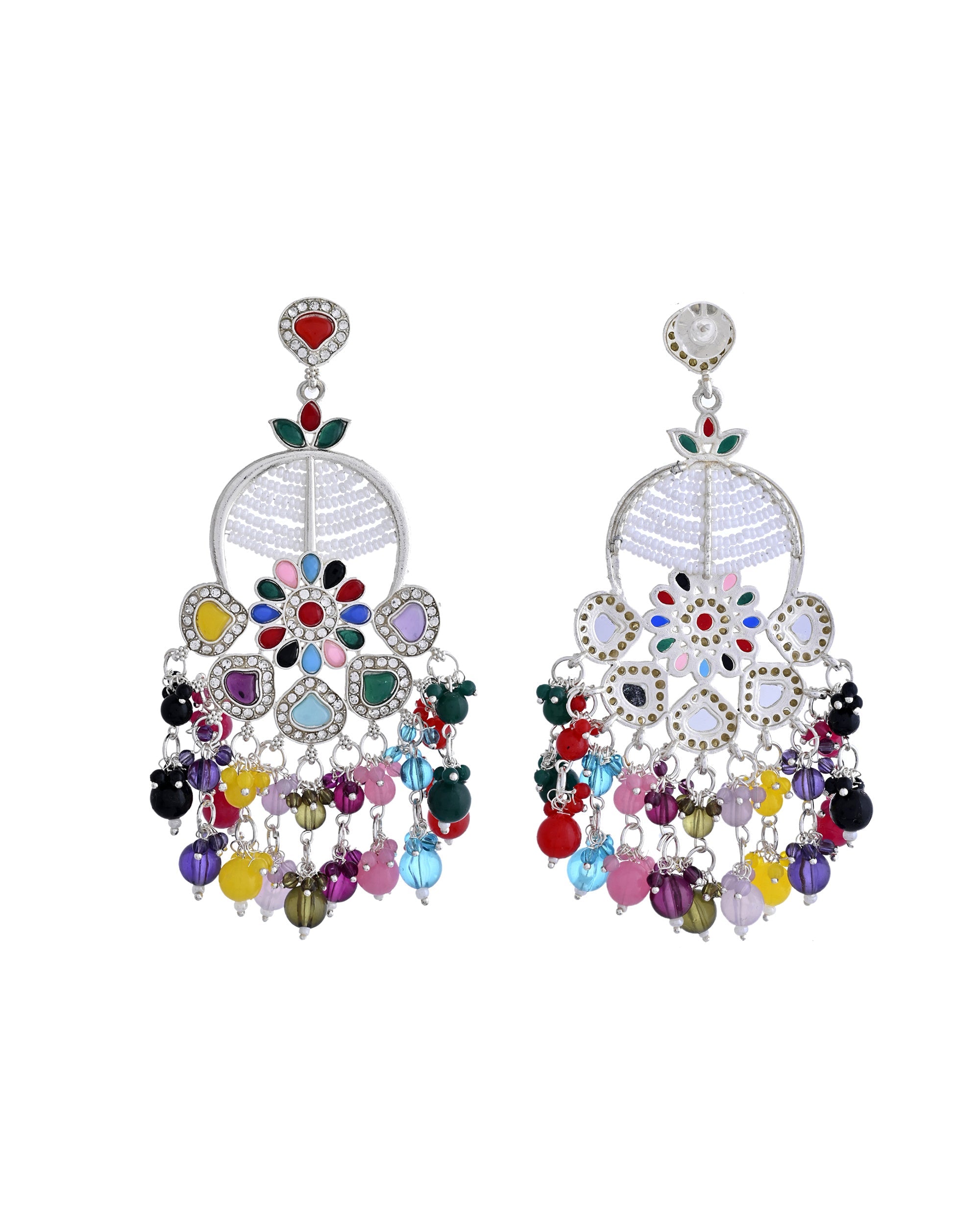 VOJ Multi Colour Beaded Long Chanbali Earrings - Distacart