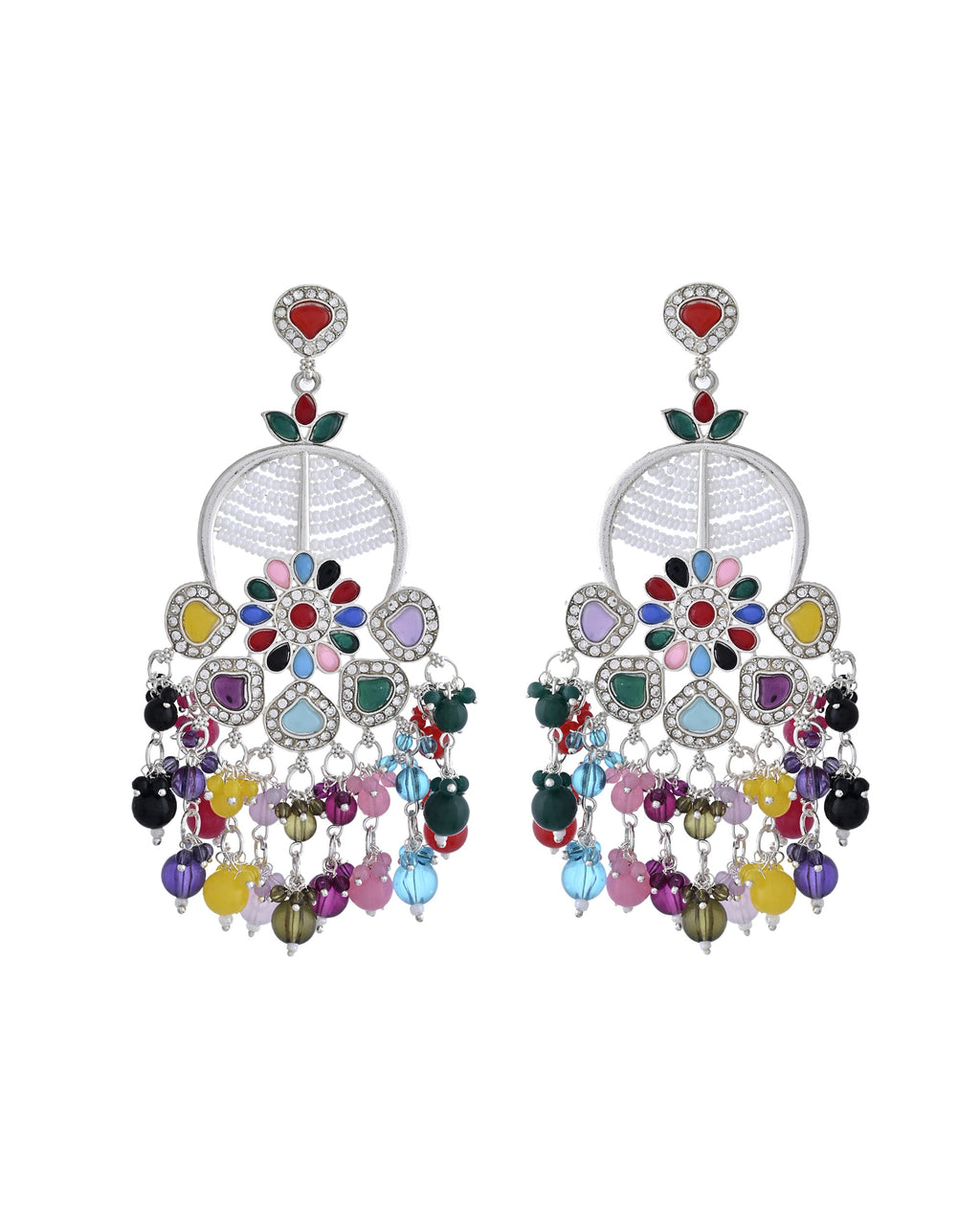 VOJ Multi Colour Beaded Long Chanbali Earrings - Distacart